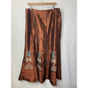 Yilin Womens Bronze Shiny Turquoise Embroidered Skirt Size 36 Fairycore Witchy